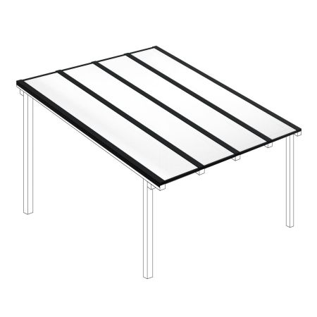 Polycarbonaat kanaalplaten dak opaal wit compleet, vrijstaand, breedte tot 4,06 m x diepte tot 5 m. Profielen zwart