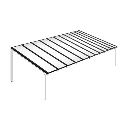 Polycarbonaat kanaalplaten dak opaal wit compleet, vrijstaand, breedte tot 12,06 m x diepte tot 4 m. Profielen zwart
