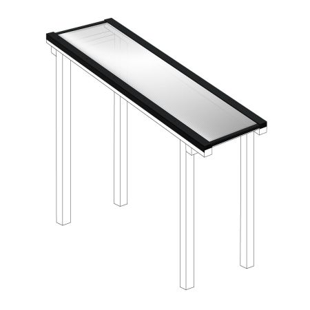 Polycarbonaat kanaalplaten dak helder compleet, vrijstaand, breedte tot 1,06 m x diepte tot 3,5 m. Profielen zwart