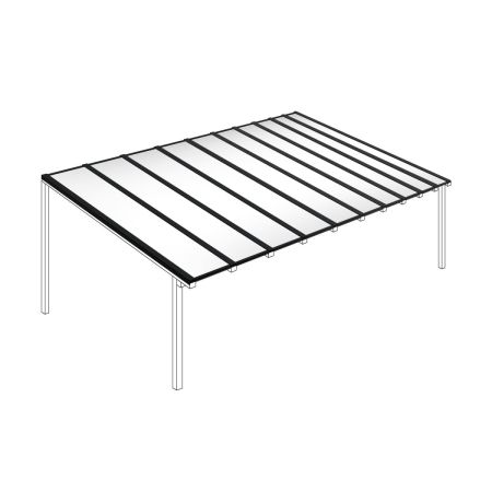 Polycarbonaat kanaalplaten dak opaal wit compleet, vrijstaand, breedte tot 10,06 m x diepte tot 4 m. Profielen zwart