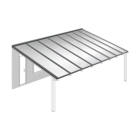 Polycarbonaat kanaalplaten dak helder compleet, aan muur, breedte tot 8,06 m x diepte tot 5 m. Profielen antraciet